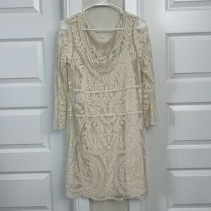 Express - Boho Cream Dress with slip underneath size large